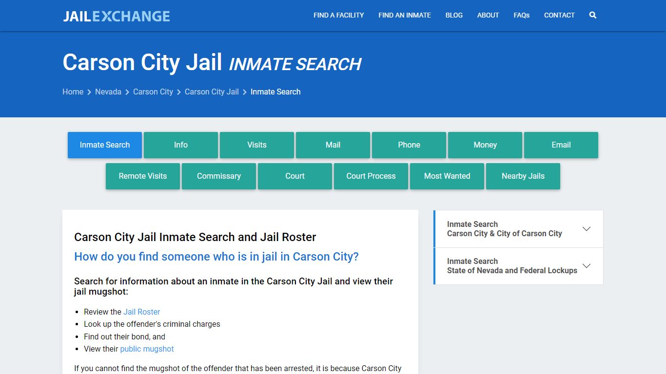 Inmate Search: Roster & Mugshots - Carson City Jail, NV